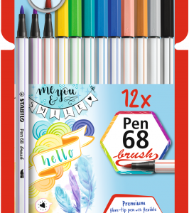 ESTUCHE CARTON 12 UNIDADES ROTULADOR PEN 68 BRUSH COLORES SURTIDOS STABILO 568/12-21
