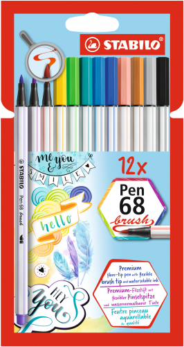 ESTUCHE CARTON 12 UNIDADES ROTULADOR PEN 68 BRUSH COLORES SURTIDOS STABILO 568/12-21