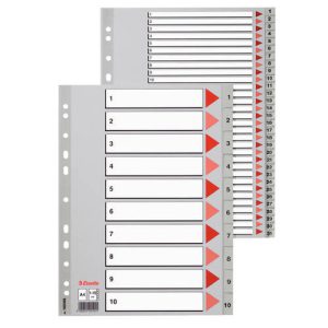 SEPARADOR NUMERICO POLIPROPILENO MULTITALADRO 1-12 FORMATO FOLIO COLOR GRIS ESSELTE 47138