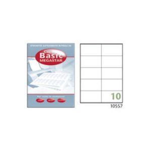 CAJA 100 HOJAS ETIQUETAS BLANCAS CON MÁRGENES-LÁSER/INYECCIÓN DE TINTA/FOTOCOPIADORAS-105X57 MM MEGASTAR LP4MS-10557