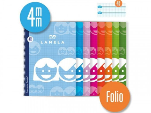 CUADERNO BASICO FORMATO FOLIO 80 HOJAS RAYADO 4 MM SURTIDOS LAMELA 07F004