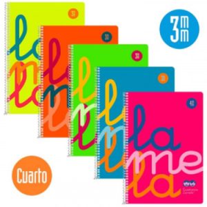 CUADERNO CUARTO FLÚOR POLIPROPILENO RAYADO 3 MM.COLORES SURTIDOS LAMELA 7CTP003S