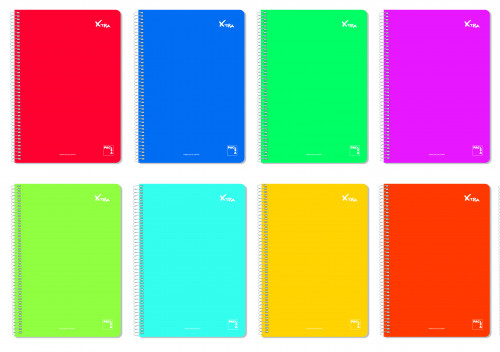 CUADERNO ESPIRAL SERIE XTRA TAPA DURA 60 GRS. FOLIO (215X310MM.) 80 HOJAS CUADRÍCULA 3X3 CON MARGEN SURTIDO PACSA 16226