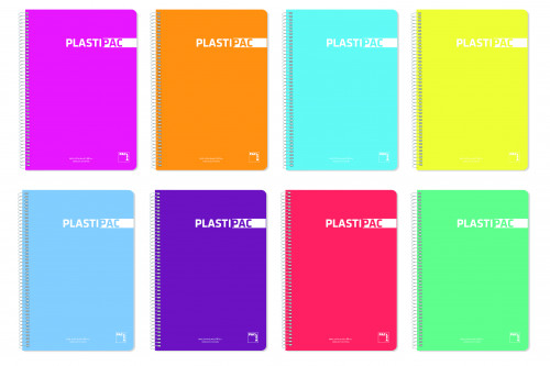 CUADERNO SERIE PLASTIPAC 90 GRS. TAPA POLIPROPILENO 4º (155X215MM.) 80 HOJAS PAUTADO 3,5 CON MARGEN SURTIDO PACSA 16572