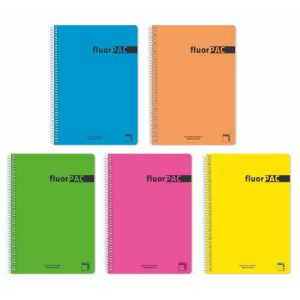 CUADERNO SERIE FLUORPAC TAPA POLIPROPILENO 90 GRS. FLUOR FOLIO (215X310MM.) 80 HOJAS CUADRÍCULA 4X4 CON MARGEN SURTIDO PACSA 16551