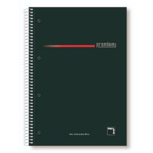 CUADERNO SERIE PREMIUM TAPA EXTRA DURA 70 GRS. A-4 (210X297MM.) MICROPERFORADO 160 HOJAS CUADRÍCULA 5X5 + GRECA NEGRO PACSA 16396