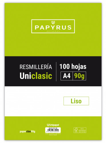 RECAMBIO PAQUETE 100 HOJAS A4 UNICLASIC 90 GR. LISO SIN MARGEN PAPYRUS 53390100