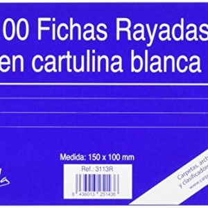 100 FICHAS DE CARTULINA RAYADA  (150X100 MM) N.º 3 MARIOLA 3113R