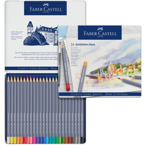 ESTUCHE DE METAL CON 24 LÁPICES DE COLORES ACUARELABLES GOLDFABER. FABER CASTELL 114624 - Imagen 3