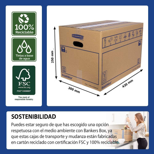 CAJA DE MUDANZA MONTAJE MANUAL M 430X300X250. CARTÓN SIMPLE BANKERS BOX 6208301 - Imagen 2