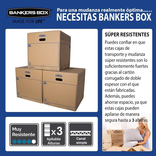 CAJA DE MUDANZA MONTAJE MANUAL M 430X300X250. CARTÓN SIMPLE BANKERS BOX 6208301 - Imagen 6