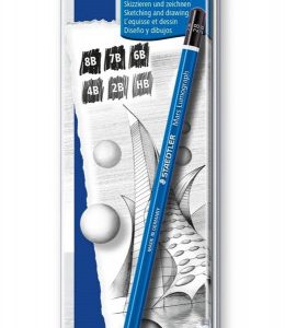 ESTUCHE DE METAL CON 6 LÁPICES, GRADUACIONES 8B,  7B,  6B,  4B,  2B,  HB STAEDTLER 100 G6