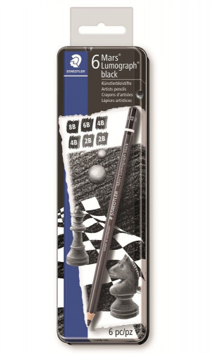 ESTUCHE DE METAL CON 6 LÁPICES, GRADUACIONES 8B, 7B, 6B, 4B, 2B Y HB STAEDTLER 100B G6