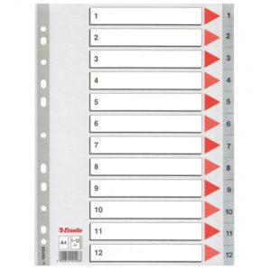 SEPARADOR NUMERICO POLIPROPILENO MULTITALADRO 1-12 FORMATO A4 COLOR GRIS ESSELTE 47138