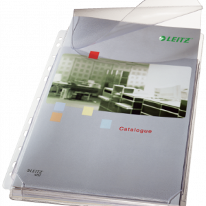 BOLSA 5 FUNDAS FUELLE CON SOLAPA MULTITALADRO GRAN CAPACIDAD FORMATO A4 170 MICRAS PVC TRANSPARENTE LEITZ 47573003