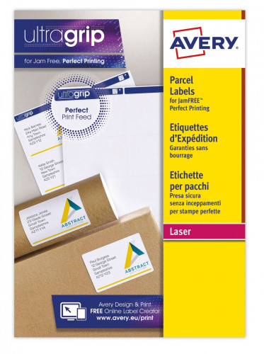 PAQUETE 15 HOJAS ETIQUETAS BLANCAS PARA PAQUETES IMPRESORAS LÁSER 199,6X143,5 MM AVERY L7168-15