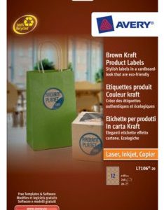 PAQUETE 20 HOJAS ETIQUETAS PARA PRODUCTOS EN PAPEL KRAFT, EFECTO CARTÓN-IMPRESORAS LÁSER/LÁSER DE COLOR/ INYECCIÓN DE TINTA-REDONDAS-60 MM AVERY L7106-20
