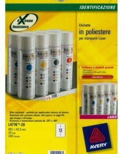 PAQUETE 20 HOJAS ETIQUETAS DE POLIÉSTER BLANCO-IMPRESORAS LÁSER-99,1X42,3 MM AVERY L4776-20