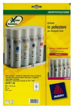 PAQUETE 20 HOJAS ETIQUETAS DE POLIÉSTER BLANCO-IMPRESORAS LÁSER-99,1X42,3 MM AVERY L4776-20