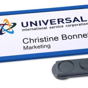 CAJA 10 PORTANOMBRES OFFICE BADGE AZUL CON IMÁN EXTRA FUERTE–37 X 75 MM AVERY 4839B-L