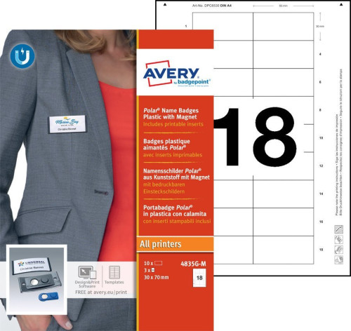 CAJA 10 PORTANOMBRES POLAR BADGE ANTRACITA CON IMÁN–30 X 65 MM AVERY 4835G-M - Imagen 3