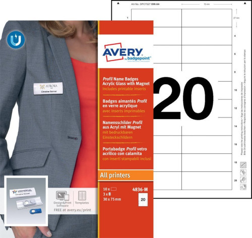 CAJA 10 PORTANOMBRES PROFIL BADGE CON IMÁN–27 X 75 MM AVERY 4836-M - Imagen 3