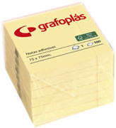 BLOC 100 NOTAS ADHESIVAS 75X75MM AMARILLAS GRAFOPLAS 65205460