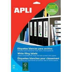 PACK 25 HOJAS (100 UDS) ETIQUETAS BLANCAS 190X61MM APLI 1233