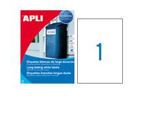 PACK 20 HOJAS (20 UDS) ETIQUETAS BLANCAS 210X297MM APLI 1228