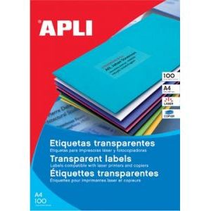 PACK 20 HOJAS (20 UDS) ETIQUETAS TRANSLUCIDAS 210X297MM APLI 1225