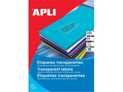 PACK 20 HOJAS (20 UDS) ETIQUETAS TRANSLUCIDAS 210X297MM APLI 1225