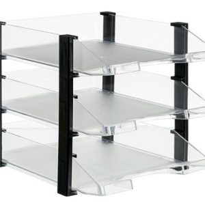 CONJUNTO 3 BANDEJAS JUMBORACK TRANSPARENTE CON ELEVADORES NEGROS 350X285X280 MM ARCHIVO 2000 704 CS TP