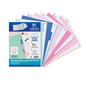 KIT SEPARADORES PP 500 MICRAS A4 5 POSICIONES COLORES PASTEL OXFORD 40015936