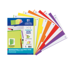 KIT SEPARADORES PP 500 MICRAS A4 5 POSICIONES COLORES VIVOS OXFORD 400159037