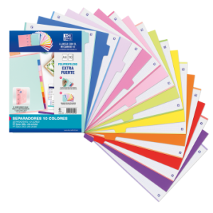KIT SEPARADORES PP 500 MICRAS A4 10 POSICIONES COLORES PASTEL Y VIVOS OXFORD 400159038