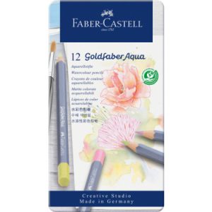 ESTUCHE METÁLICO CON 12 LÁPICES DE COLORES PASTEL ACUARELABLES GOLDFABER. FABER CASTELL 114622