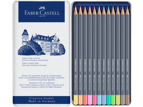ESTUCHE METÁLICO CON 12 LÁPICES DE COLORES PASTEL ACUARELABLES GOLDFABER. FABER CASTELL 114622 - Imagen 2