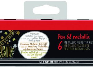 ESTUCHE DE METAL 6 UNIDADES COLORES METALICOS PUNTA MEDIA 1,4MM. PEN 68 CON COLGADOR STABILO 6806/8-31