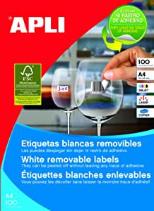 CAJA 100 HOJAS ETIQUETAS BLANCAS REMOVIBLES 38,0 X 21,2 MM APLI 3052