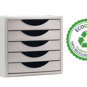 MÓDULO ECOGREEN 5 CAJONES 100% RECICLADO Y RECICLABLE DIN A4 FOLIO Y SUBCARPETA MEDIDAS: 340X270X260 MM CARCASA GRIS Y CAJONES BLANCO PASTEL ARCHIVO 2000 4005 BL PS