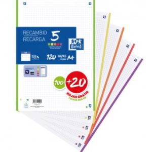 RECAMBIO A4 100+20 HOJAS 90GRS 5X5 BANDA 5 COLORES VIVOS OXFORD 400148310