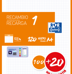 RECAMBIO COLOR 1 A4 100+20 HOJAS 5X5 NARANJA 90GRS OXFORD 400158163