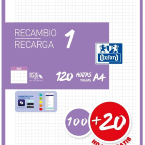 RECAMBIO COLOR 1 A4 100+20 HOJAS 5X5 LILA 90GRS OXFORD 400158164