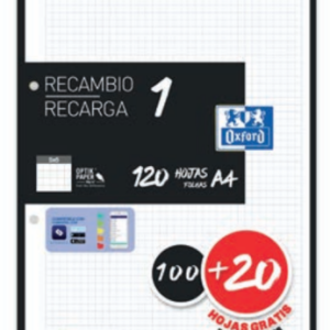 RECAMBIO COLOR 1 A4 100+20 HOJAS 5X5 NEGRO 90GRS OXFORD 400158165