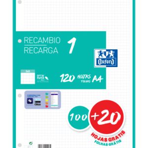 RECAMBIO COLOR 1 A4  100+20 HOJAS 5X5 ICE MINT 90GRS OXFORD 400158057