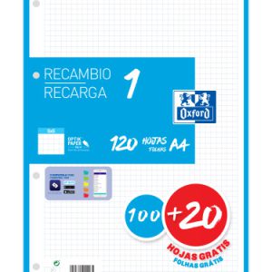 RECAMBIO COLOR 1 A4  100+20 HOJAS 5X5 TURQUESA 90GRS OXFORD 400158058