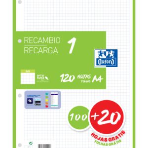 RECAMBIO COLOR 1 A4  100+20 HOJAS 5X5 VERDE 90GRS OXFORD 400158059