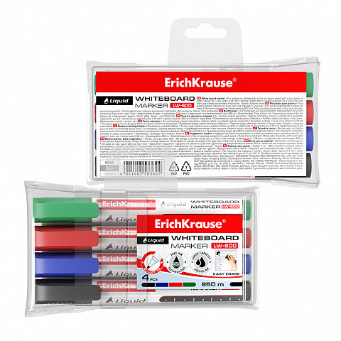 SET 4 MARCADORES PIZARRA BLANCA CON TINTA LÍQUIDA LW-600 NEGRO, AZUL, ROJO, VERDE ERICH KRAUSE 58362 - Imagen 2