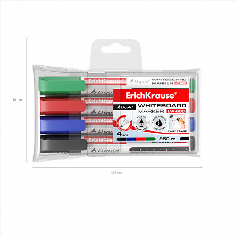 SET 4 MARCADORES PIZARRA BLANCA CON TINTA LÍQUIDA LW-600 NEGRO, AZUL, ROJO, VERDE ERICH KRAUSE 58362 - Imagen 3