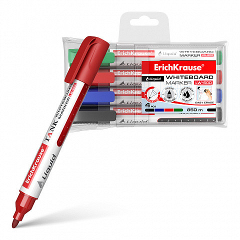 SET 4 MARCADORES PIZARRA BLANCA CON TINTA LÍQUIDA LW-600 NEGRO, AZUL, ROJO, VERDE ERICH KRAUSE 58362 - Imagen 4